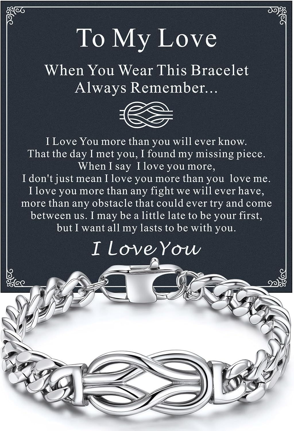 Richsteel Love Kont Bracelet Gift for Men Stainless Steel Infinity Bracelets Love Link Forever Promise Gifts for Father's Day Birthday Anniversary Christmas Valentines Wedding for Him