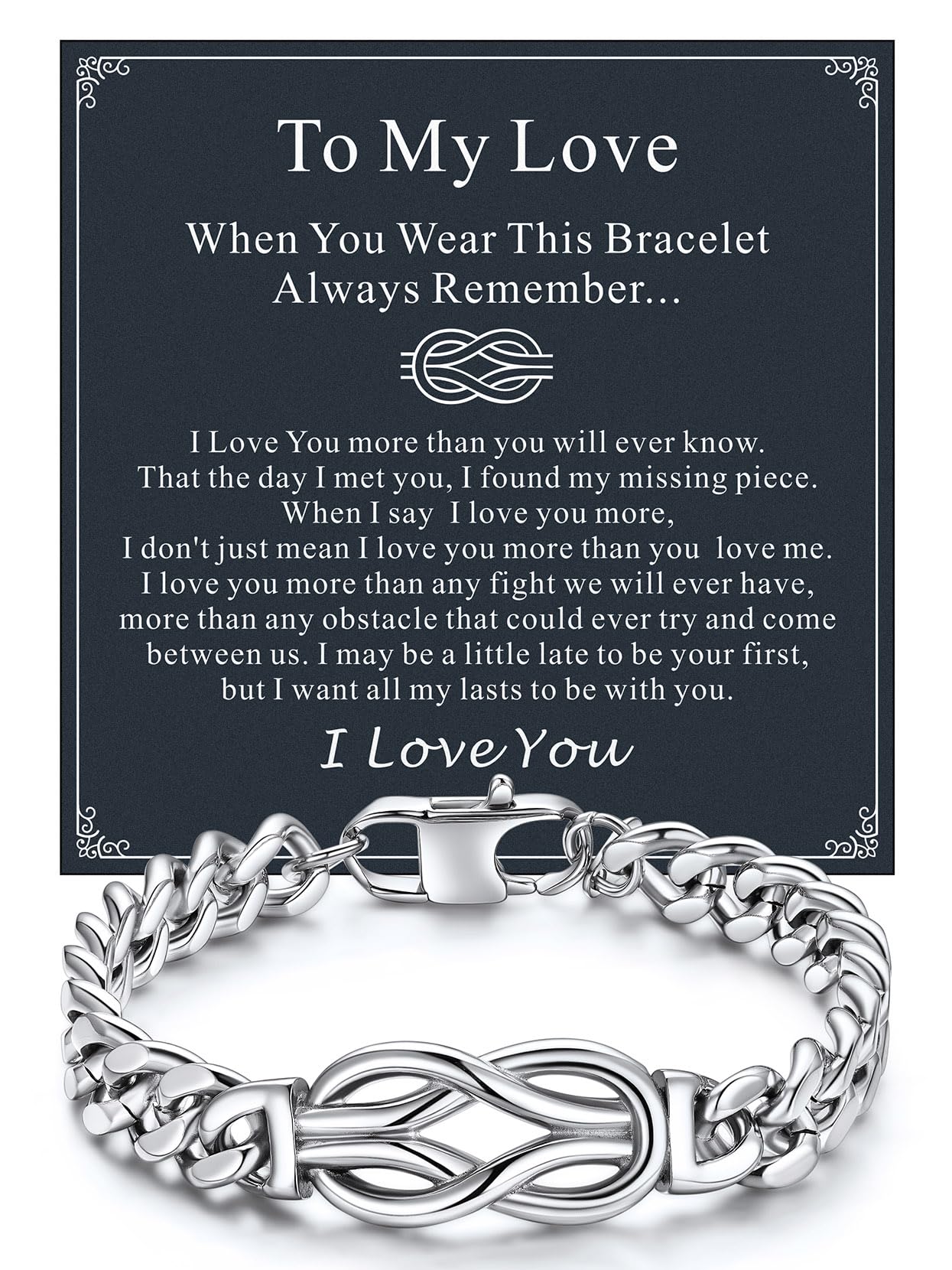 Richsteel Love Kont Bracelet Gift for Men Stainless Steel Infinity Bracelets Love Link Forever Promise Gifts for Father's Day Birthday Anniversary