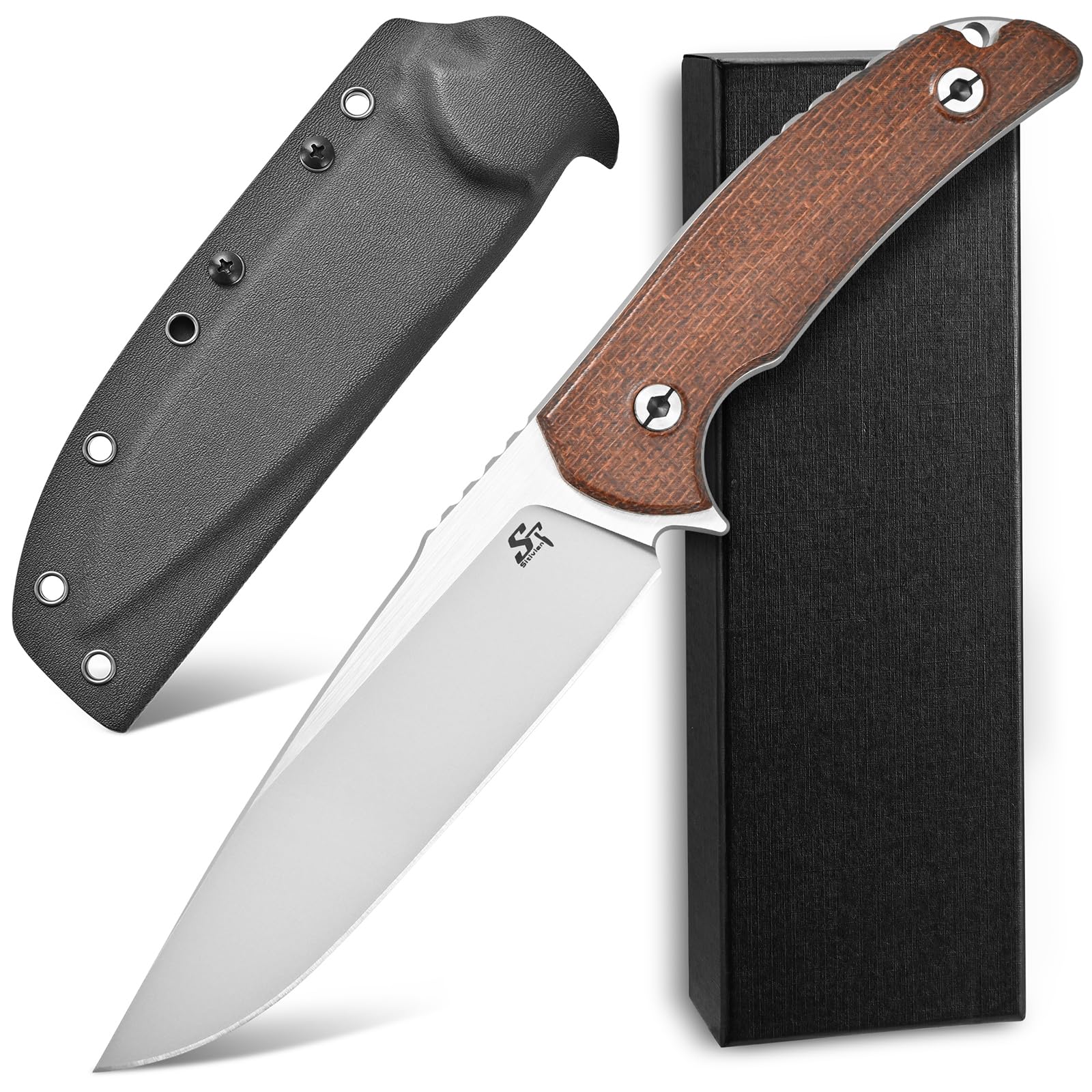Sitivien ST26 Fixed Blade Knife N690 Steel Blade Micarta Handle Full Tang EDC Fixed Knifes for Outdoor Activities Working Camping(Brown)