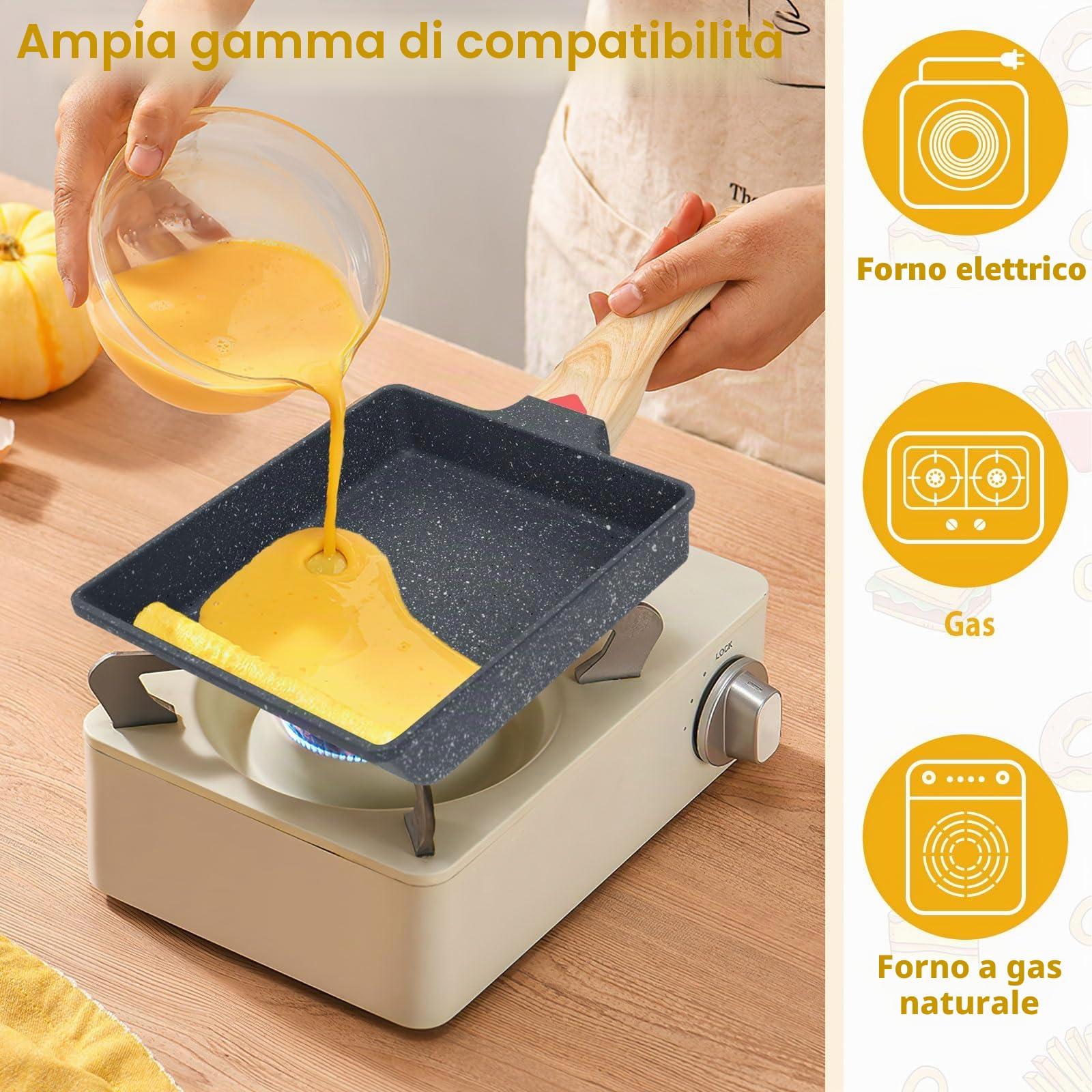 Padella Tamagoyaki, Padella per Omelette Giapponese con Piatto per Frittata, Spatola in Silicone, Pennello e Bacchette, Padella Rettangolare per Frittata per Frittata per Induzione e Gas