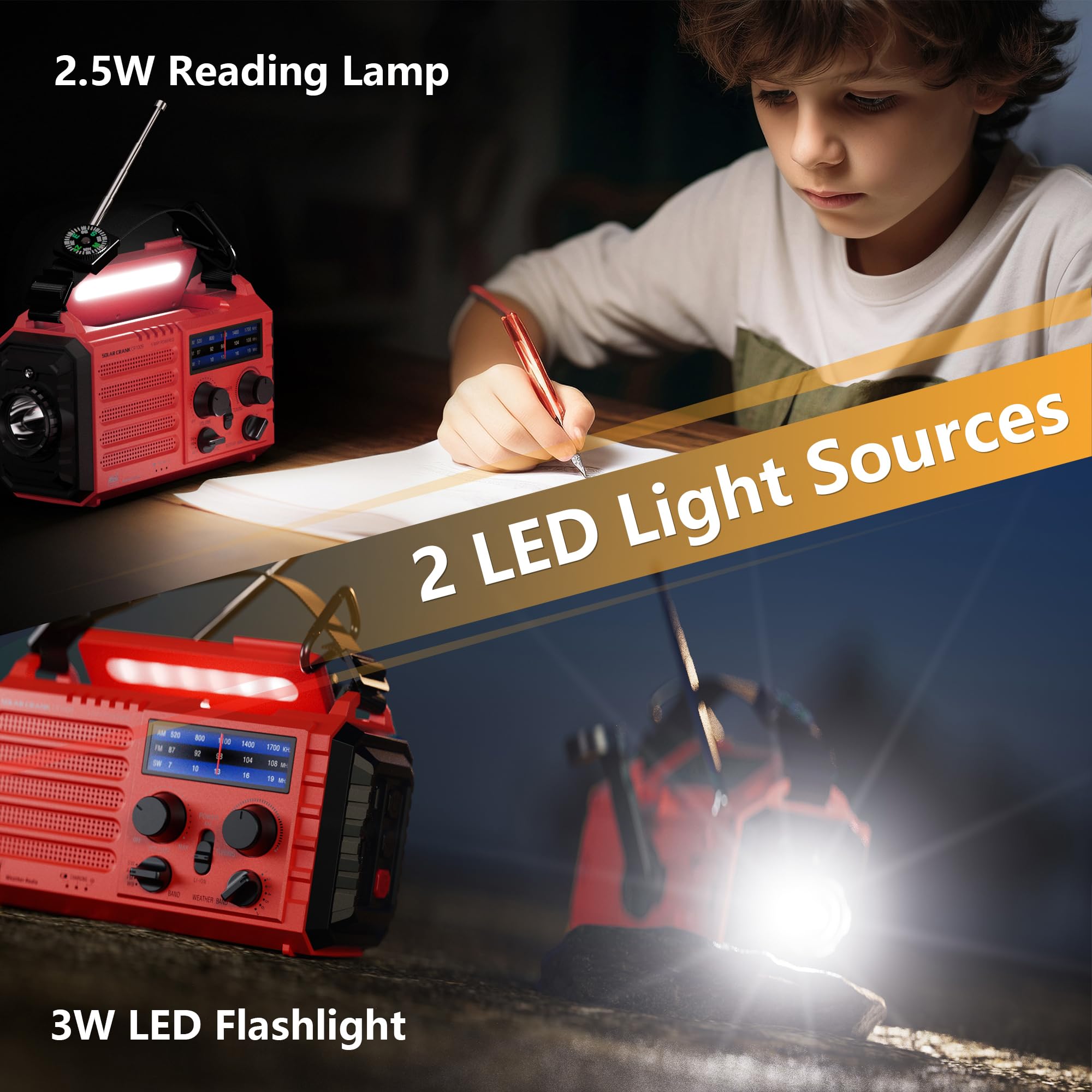 Emergency Solar Radio Feegar Oze 2 Pro handslingerradio voor noodsituaties, weerradio AM/FM draagbare survivalradio, 4 standen LED-zaklamp, SOS-alarm, powerbank 4000mAh