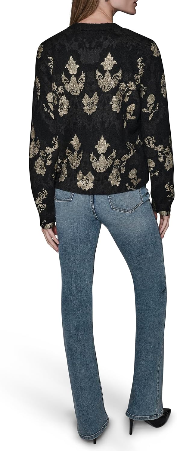 Karl Lagerfeld Womens Long Sleeve V Neck Patterned Cardigan Sweater - Image 4