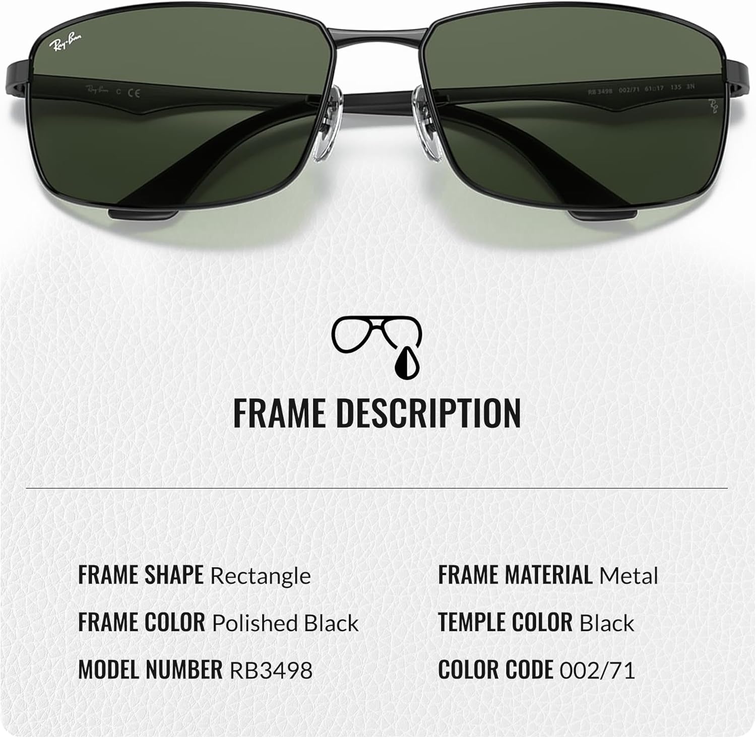 Ray-Ban RB3498 Rectangle Shaped Sunglasses for Men & Women with Official RAYBAN Eyewear Kit - Image 3
