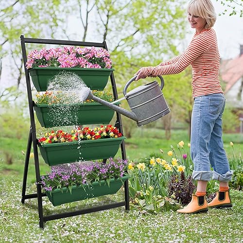 Miniatura 7 de Cama de jardín vertical elevada, maceta elevada independiente con agujeros de drenaje, maceta de 4 niveles, contenedor para jardinería al aire libre