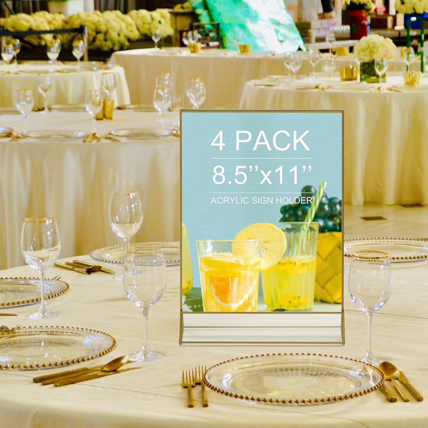 VORIOB 4Pack 8.5x11 Gold Picture Frame Acrylic Sign Holder,Wedding Signs Table Numbers Menu Holders