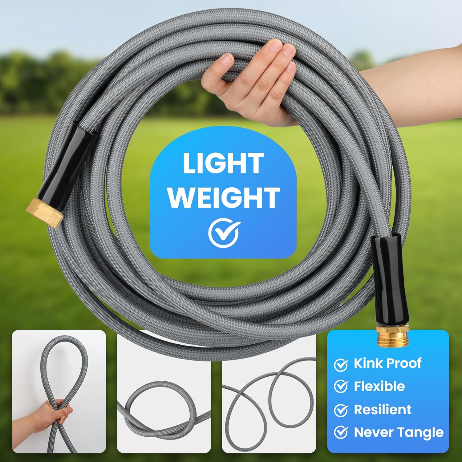 2025 Upgraded Garden Hose,And Carry Strap Non-Expanding Premium Quality Flexible Ultra-Light Water Hose with Fabric Skin Hose for Commercial Residential Use With 10 Spray Nozzle (100FT)