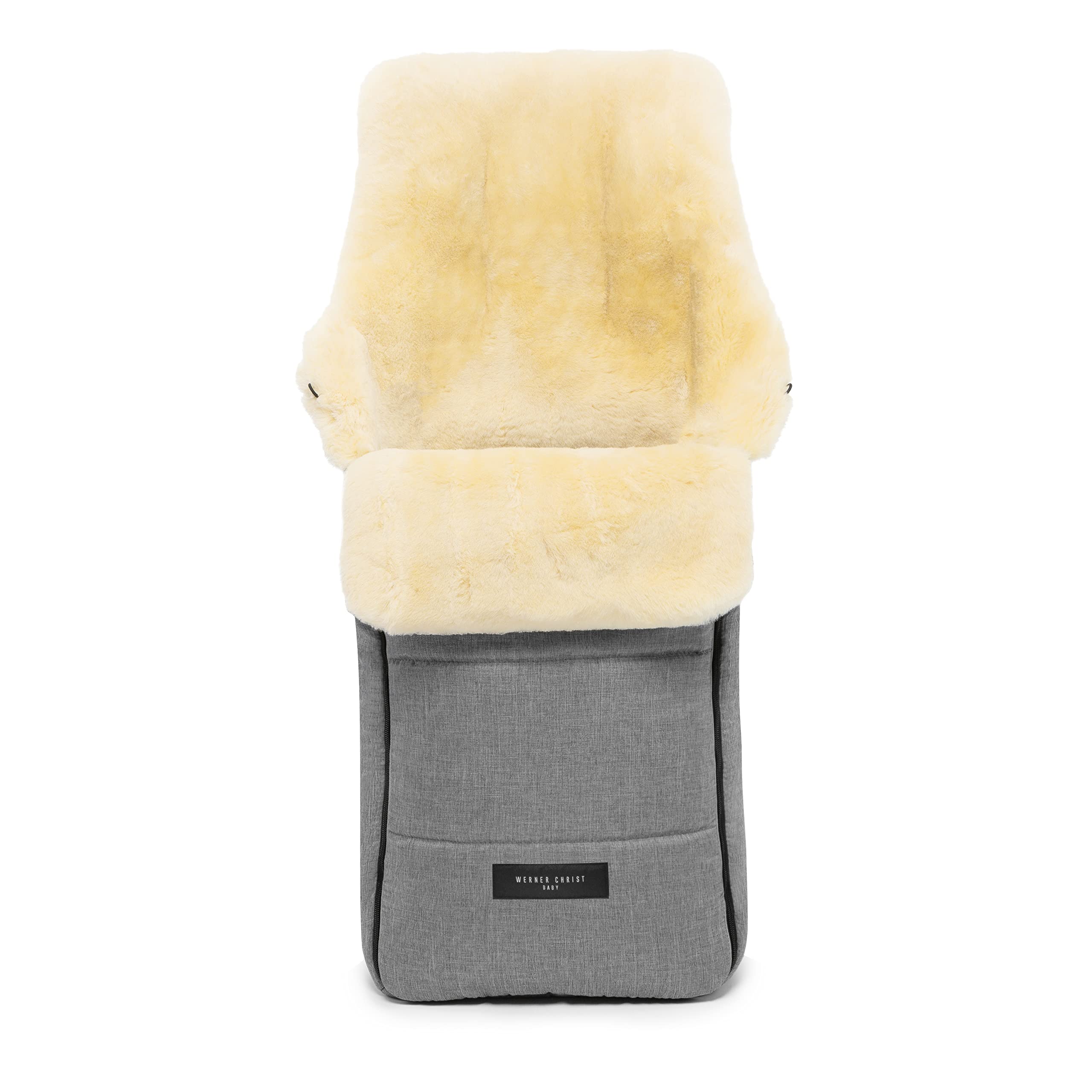 Saco bebé invierno AROSA de piel de cordero para carrito de WERNER CHRIST BABY - Curtido medicinal, saco universal para coche, sillas de paseo o Buggy, color: gris moteado