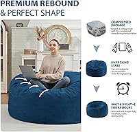 Vista 6 de Silla de Puf de 3 pies, Sillas de Puf Cómodas con Relleno de Espuma Viscoelástica, Sofá de Puf Esponjoso con Funda de Terciopelo Holandés, Sillas