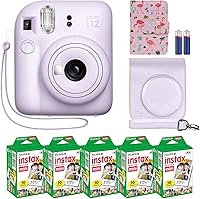 Fujifilm Instax Mini 12 Instant Camera Bundle: 50-Sheet Film, Custom Case, MiniMate Accessories & Lilac Flamingo Album