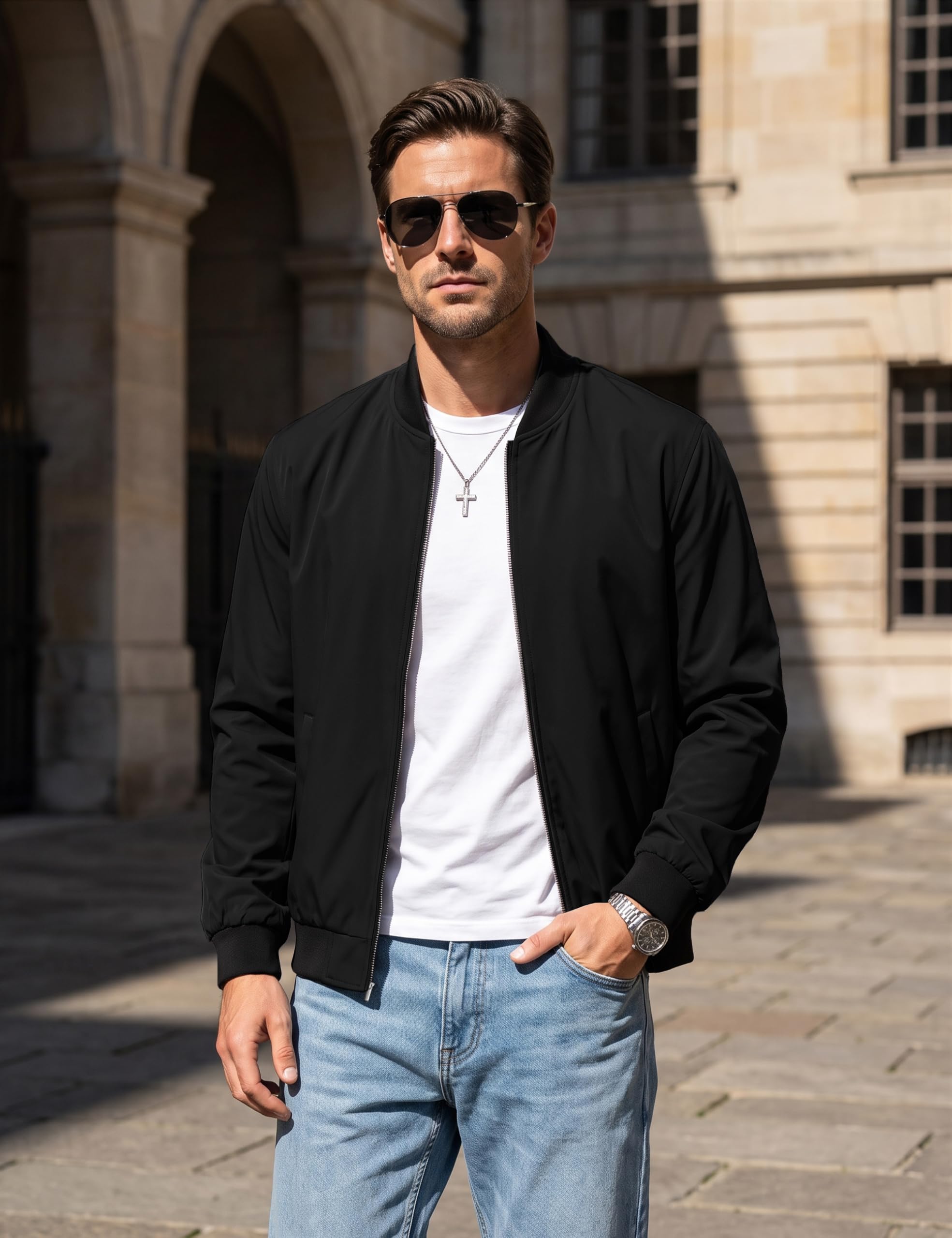 TACVASEN Bomberjacke Herren Übergangsjacke Blouson leicht Herbst College | Wasserabweisend,Winddicht,Fliegerjacke,Pilotenjacke Herren,Frühling,Dünne,Leicht,Sportjacke,Herbst,Polyster