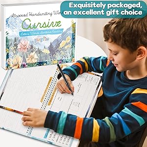 gisgfim 4 Pack Grooved Cursive Handwriting Workbook Kit Magic Reusable Grooved Handwriting Practice with Disappearing Ink Pens Cursive Kickoff Student Workbook for Kids Words Letters Sentences Reading