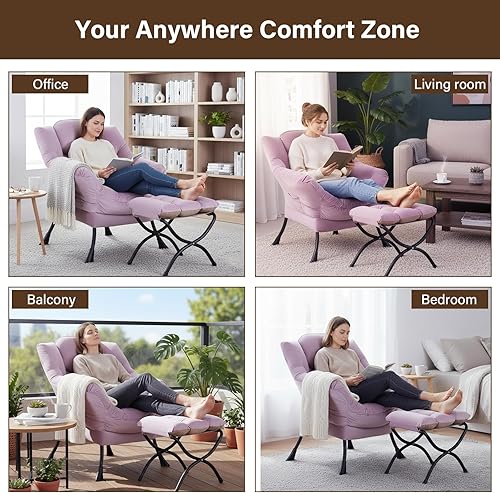 Miniatura 44 de Welnow Silla Lazy con otomana, moderna silla de descanso con reposabrazos y un bolsillo lateral, sillón para sofá de ocio, sillón de lectura