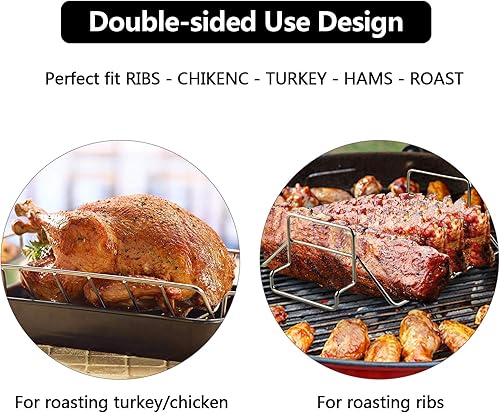 Miniatura 10 de Rejillas para costillas de barbacoa para ahumador y asar a la parrilla, 100% acero inoxidable 304, grado alimenticio, capacidad para 7 varillas para