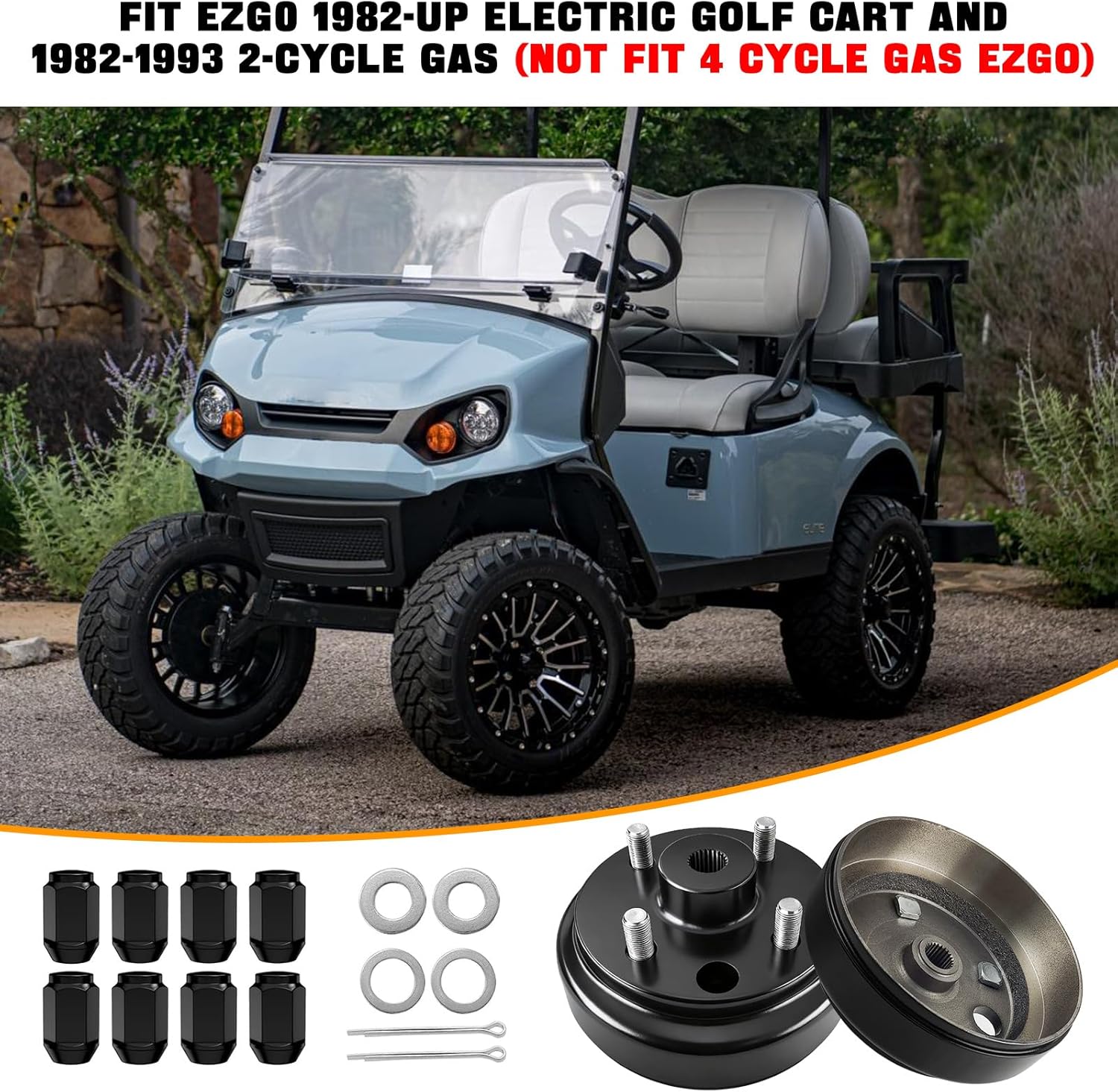 EZGO Brake Drum Hub Assembly with Nuts for EZGO TXT PDS 1982-up Electric & 1982-1993 2-Cycle Gas Golf Carts 24 Tooth Star Spline EZGO Rear Hub Enhanced Braking OEM 19186G1P, 17298-G1, 17082-G2