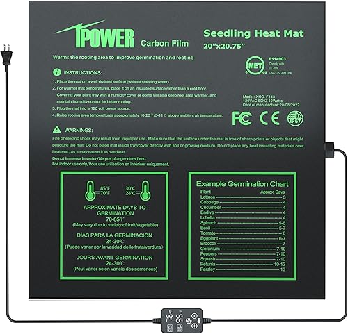 Vista 26 de iPower Tapete térmico de siembra de 20 x 20.75 pulgadas, película de carbono mejorada, almohadilla de inicio de germinación hidropónica cálida