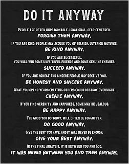 Inspirational Office Decor 11x14 - Do It Anyway Quote Poster - Motivational Wall Art, Black Positive Affirmation Wall Decor for Men Women - Home Office Entrepreneur Gifts - Minimalist Typography Print