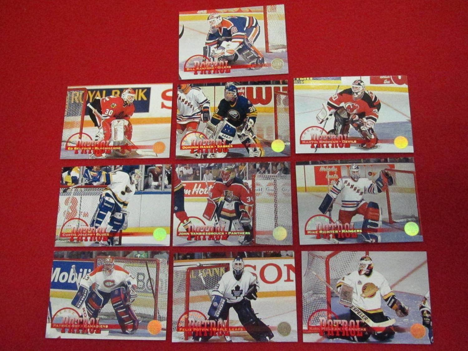1994 Leaf Crease Patrol hockey card set 10 cards Roy Brodeur Hasek Belfour