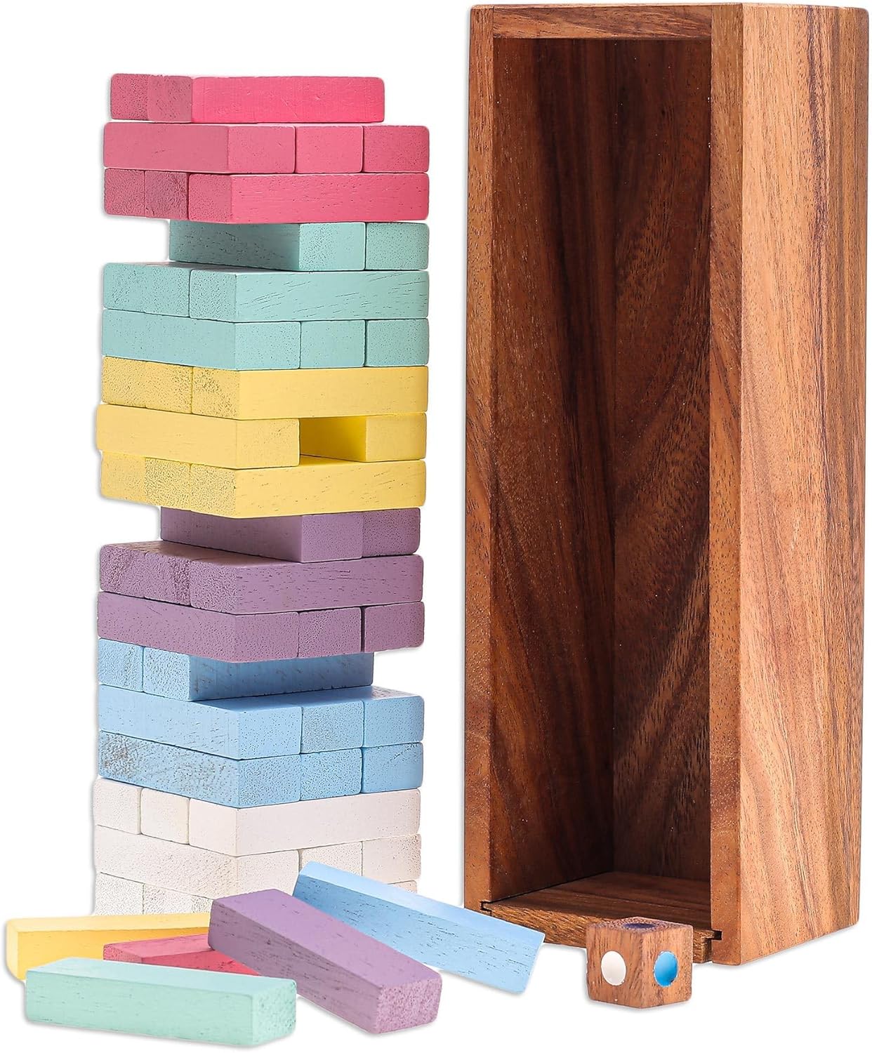 NOVICA Artisan Handmade Wood Puzzle Thai Raintree Stacking Multicolor Thailand Chess Sets Games 'Colorful Balance in Medium'