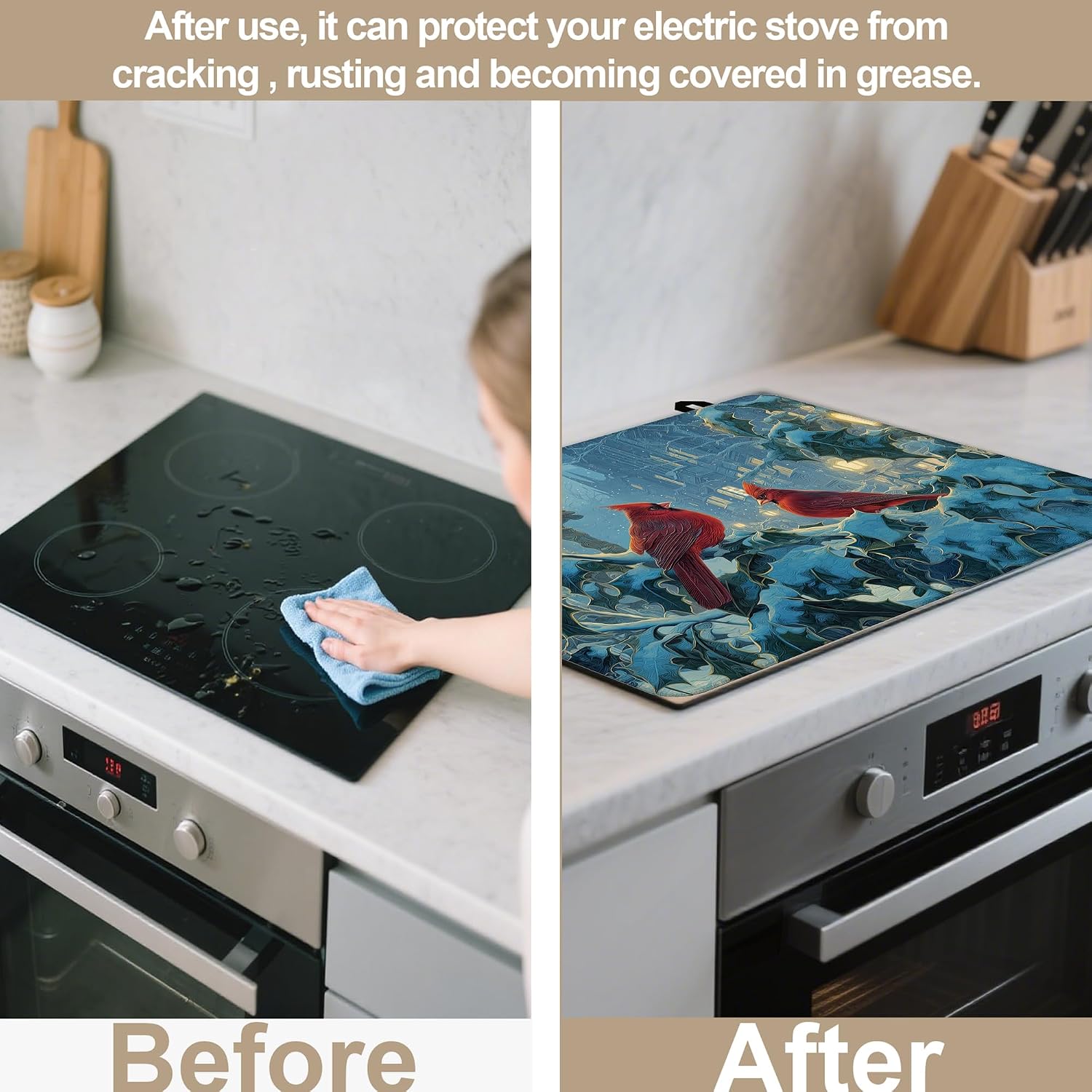 Stove Top Cover for Electric Stove Protector,Christmas Cardinal Winter Heat Resistant Glass Top Stove Cover Protector Ceramic Countertop Decoration Pad for Kitchen Top Covers 28.5'' x 20.5''