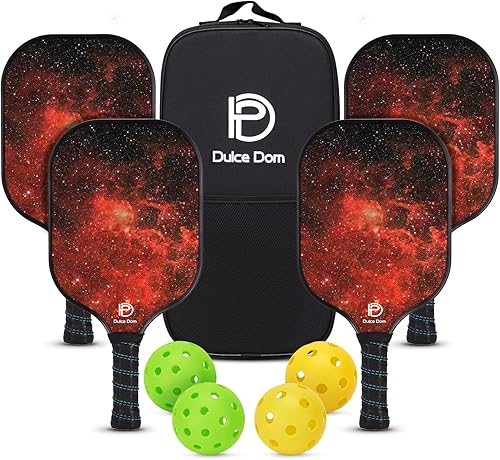 Vista 23 de Dulce DOM Juego de 2/4 palas de pickleball aprobadas por USAPA, 4 bolas de pickleball para interiores y exteriores, raqueta de superficie de fibra