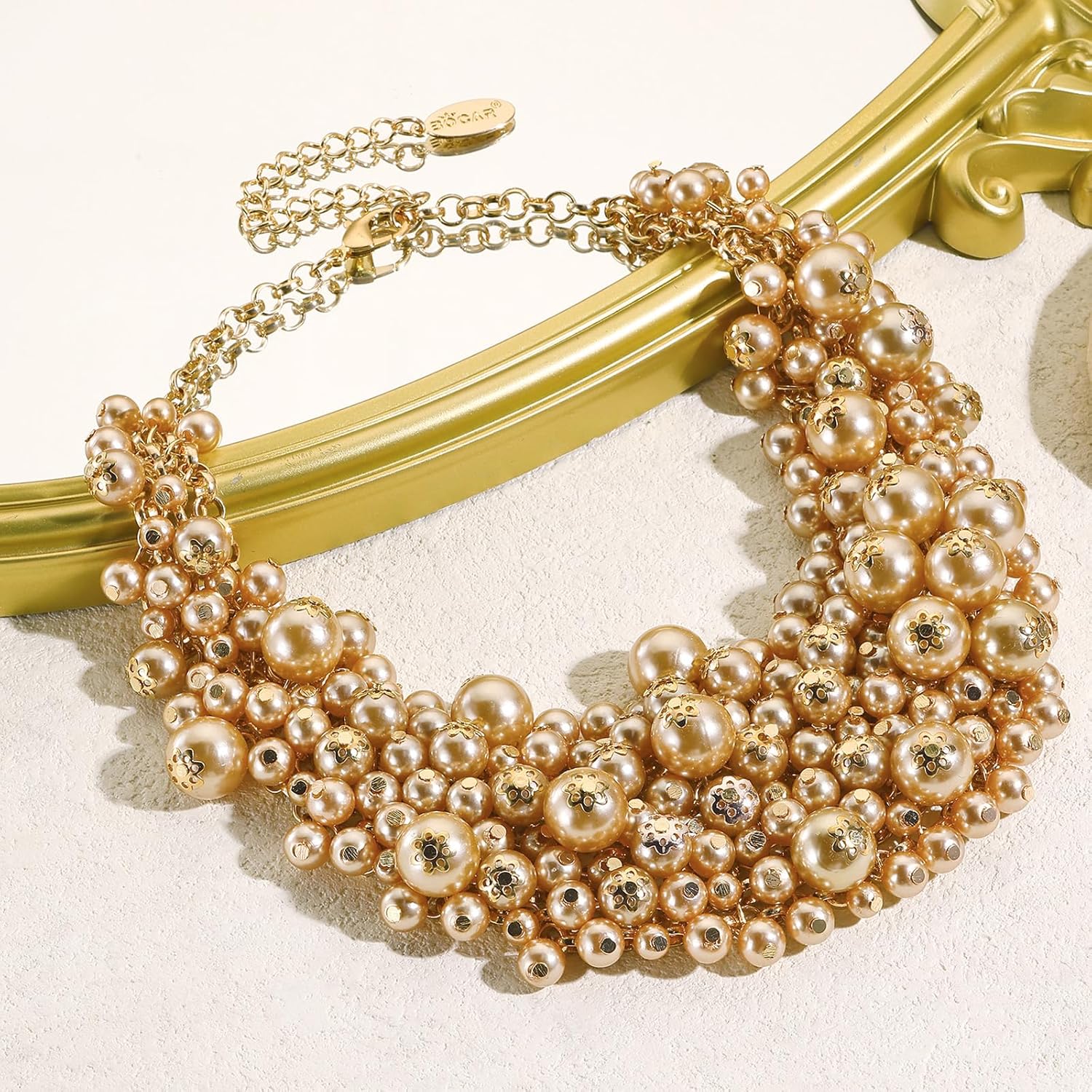 Bocar Statement Cluster Pearl Beaded Chunky Collar Necklace for Women Gift (NK-10768)