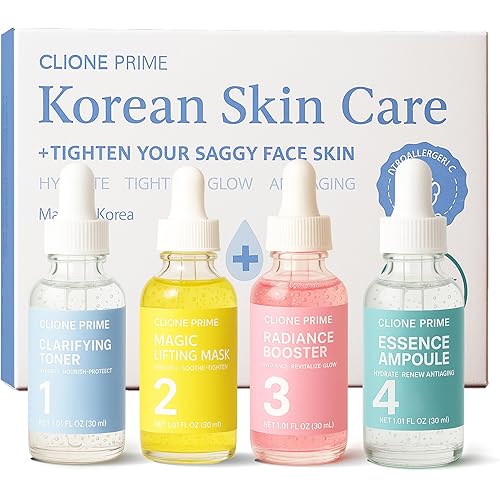 Korean Skin Care Set For Women - Gift For Women Korean Anti Aging Skin Care Products Lifting, Firmness & Hydration Essence, Mask, Booster & Ampoule Set for Radiant Smooth Looking Skin