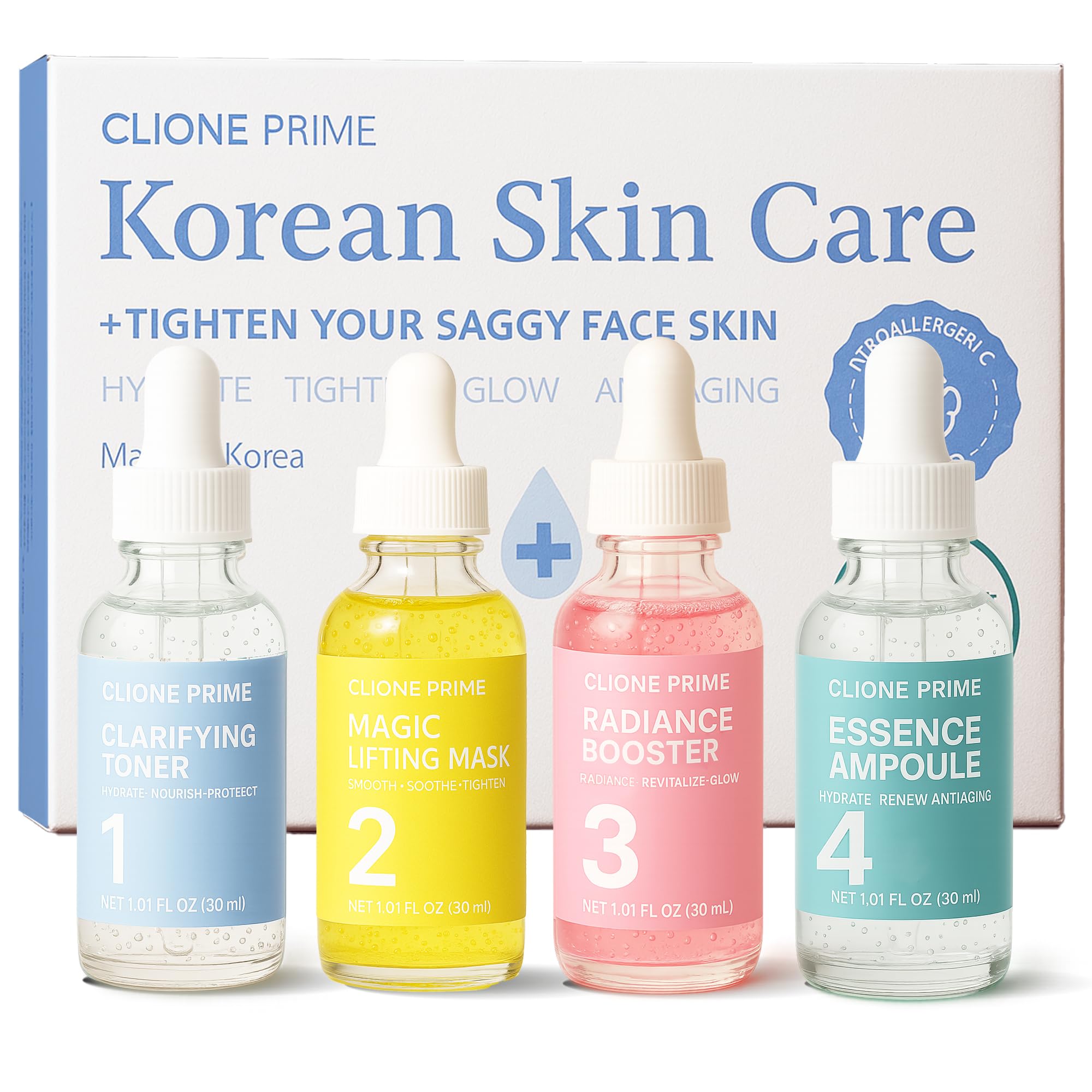 Korean Skin Care Set For Women - Gift For Women Korean Anti Aging Skin Care Products Lifting, Firmness & Hydration Essence, Mask, Booster & Ampoule
