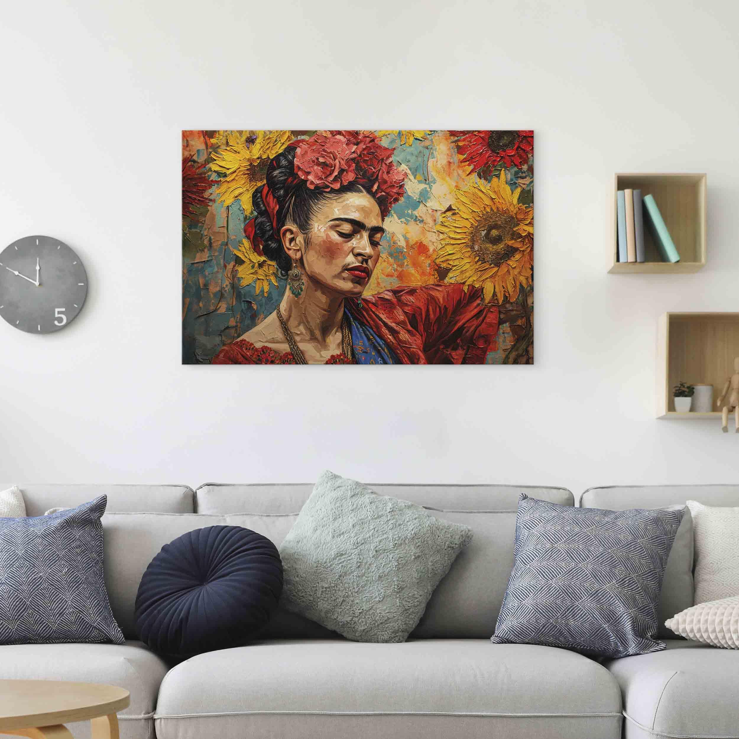 murando – Quadro Frida Kahlo 120x80 cm 1 Pezzo Stampa su Tela Quadri Moderni Murale Arte Moderno Grafica Decorazioni da Parete Pittura Immagini Decori Girasoli Fiori Natura h-H-10050-b-a