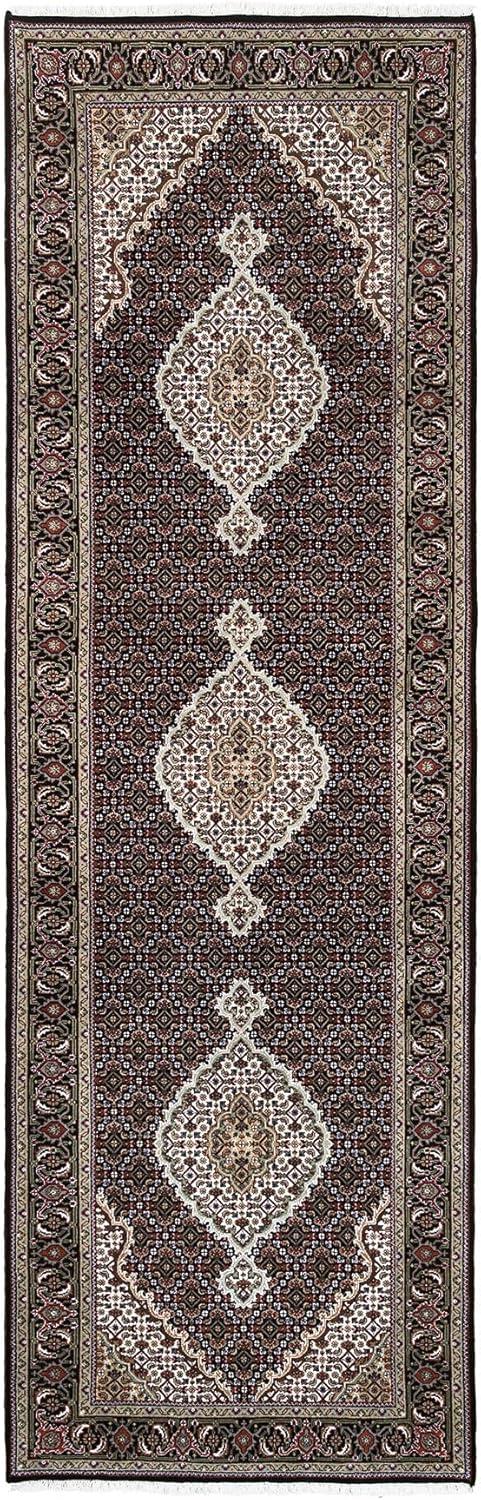 Black Mahi with Fish Design Hand Knotted All Wool Runner Oriental Rug (3'9"x12')