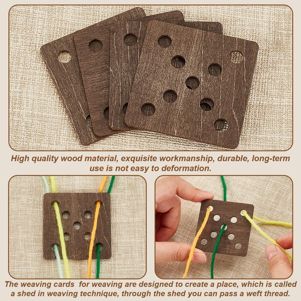 AHANDMAKER 24Pcs Square Weaving Cards, 1.97Inch 9 Holes Wood Tablet Weaving Cards, Wood Loom Cards Handmade Weaving Tool Weaving Supplies for Knitting Loom or Inkle Loom Accessories, Coconut Brown