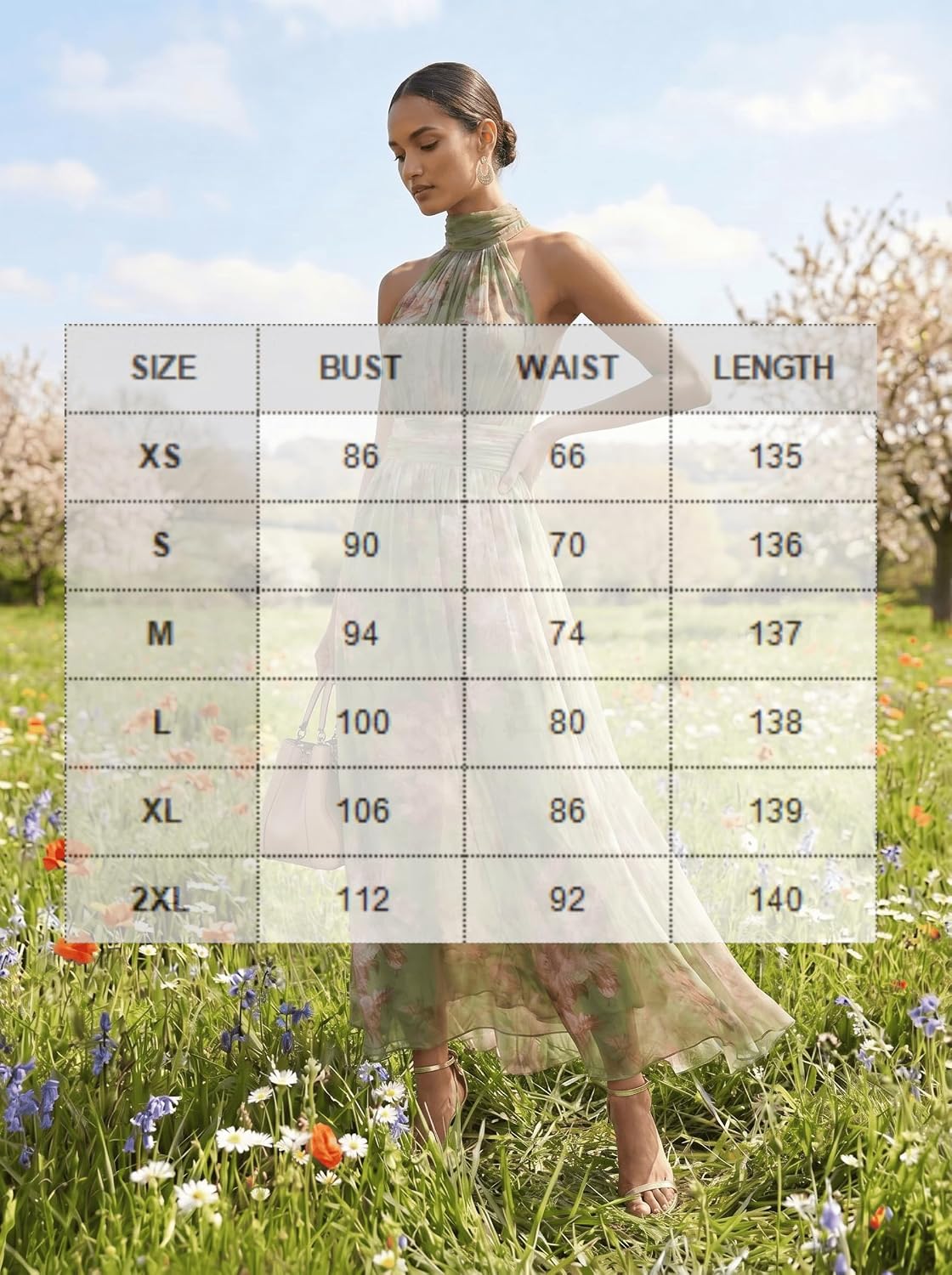 Light Blue Floral Chiffon Halter Sleeveless Maxi Dress Spring Wedding Dresses for Women 2026 Flowy Pleated Vacation Dress