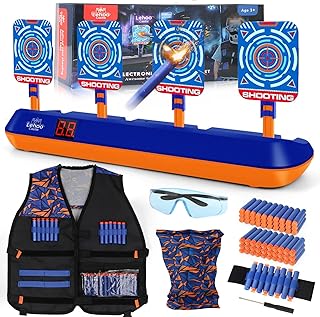 Lehoo Castle Electronic Shooting Targets, Digital Target for Nerf Guns with Auto-Reset, Scoring Shooting Games Includes Kids Tactical Vest, 60 Bullets, Glasses, Gift Toy for Kids Boys Girls