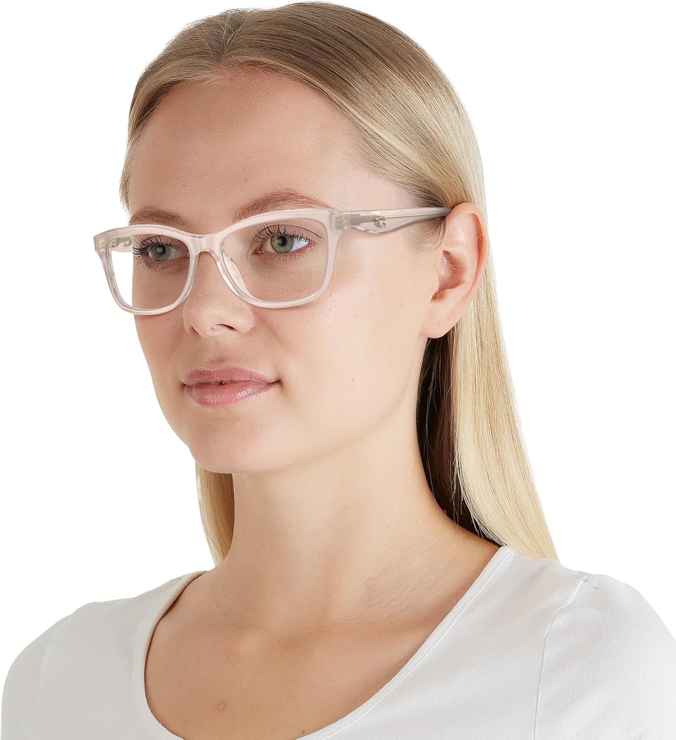 COACH Women's Hc6231u Sculpted C Hardware Universal Fit Rectangular Prescription Eyewear Frames Milky Pink/Demo Lens 52 Millimeters image 6 of 6 B0CTW3PTSP