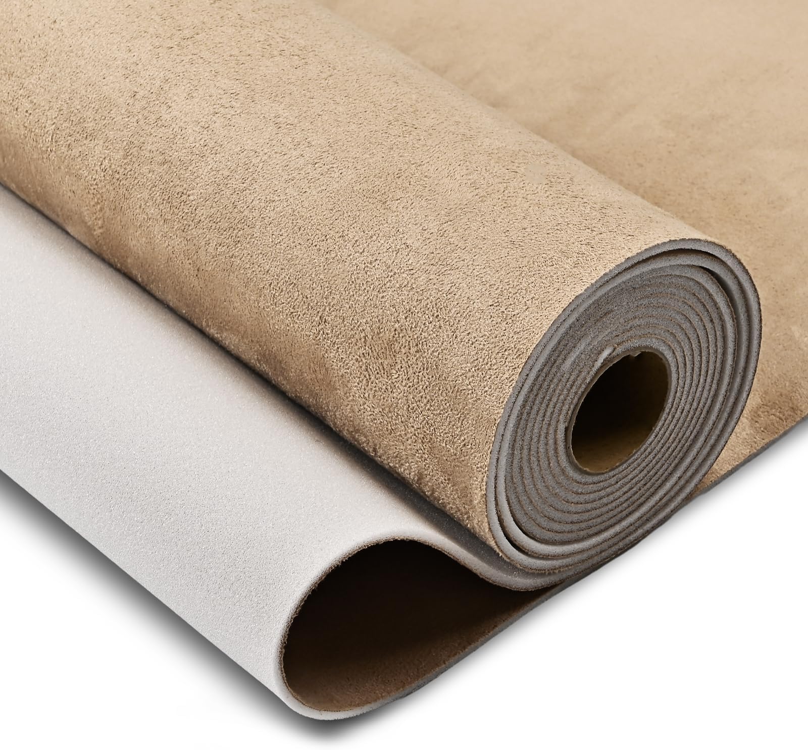 Hiksuky Suede Auto Headliner Fabric 120" L × 60" W with Foam Backing - Beige Interior Replacement Material for Car/Truck/SUV/RV Roof, Tube Packaging - Home Repair/DIY Headliner Material
