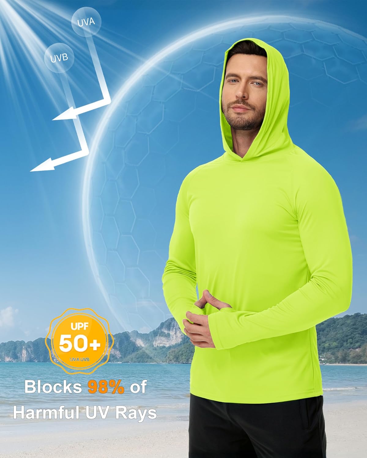 Boladeci Men's UPF 50+ Sun Protection Lightweight Hoodie Shirts Long Sleeve Fishing Shirt SPF UV Hiking Swim - Image 3