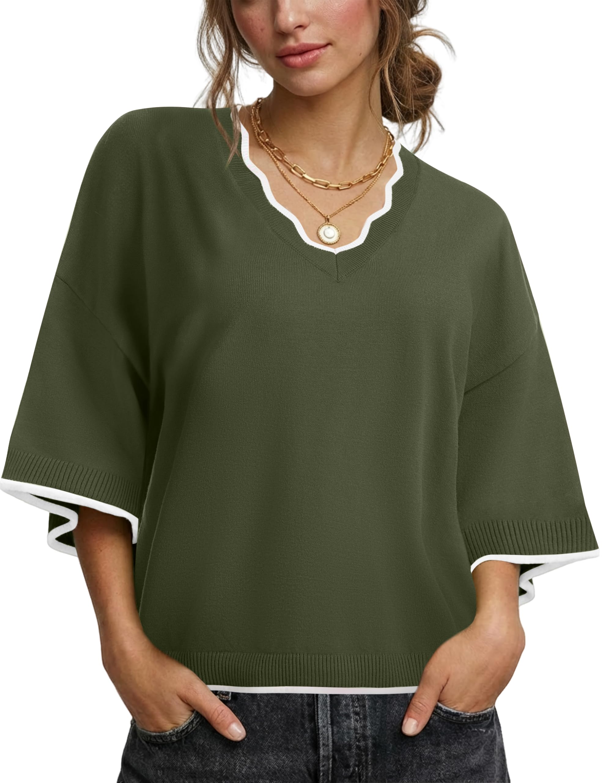 LaGracia Women Winter 3 4 Sleeve Wave Neck Sweater 2026