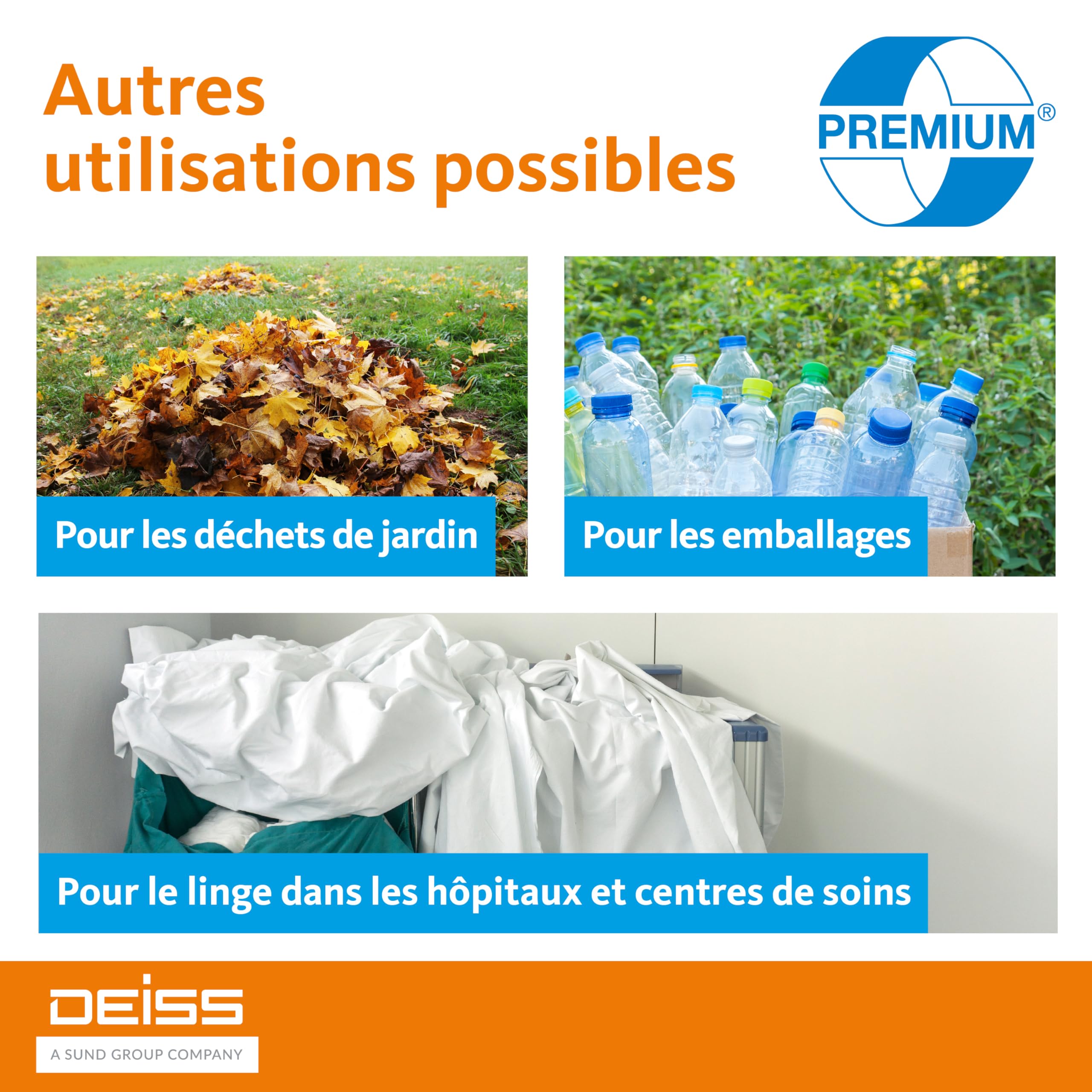 DEISS Sacs à déchets transparents 120L – 700x1100 mm – 70 µm – LDPE recyclé – 25 sacs/rouleau – haute résistance – pour restauration, nettoyage, industrie et collectivités