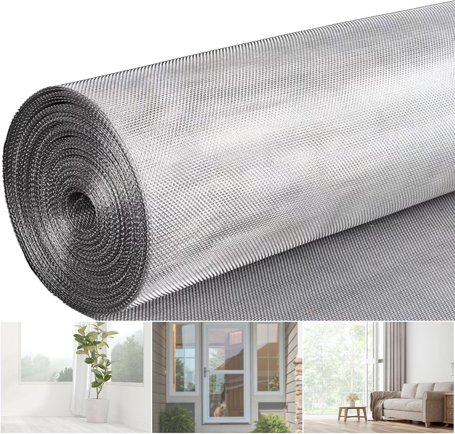 304 Stainless Steel Window Screen Mesh Roll, 36 inch x 98 ft Window Screen Mesh, Stainless Steel Wire Mesh Screen for Door Porch Patio