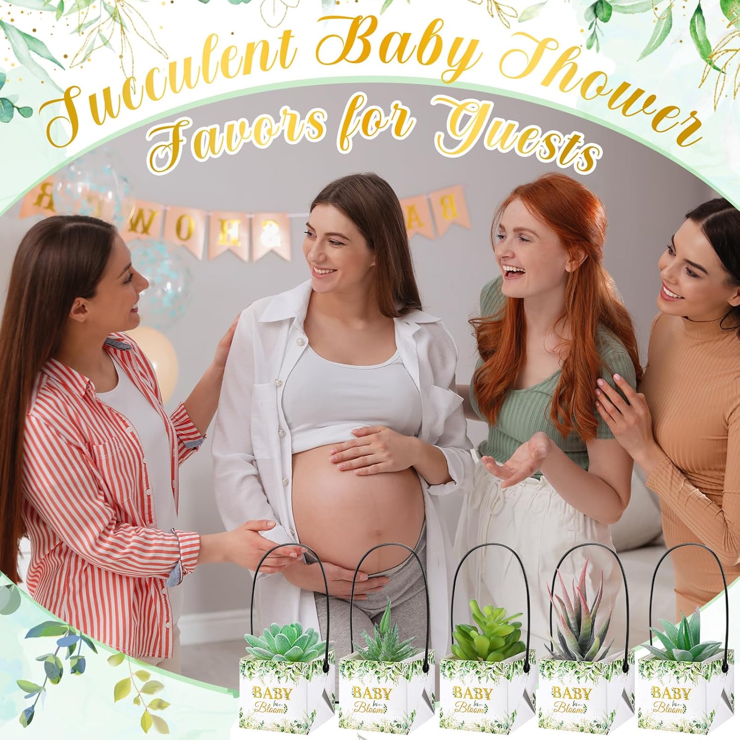 Soaoo 60 Pcs Succulent Baby Shower Favors Bulk Grow Succulents Wrap Bags with Handles Baby in Bloom Plants Paper Pots Gift Boxes Decorations Supplies Plants not Included Fits 2 Inch Pots(Eucalyptus) - Image 6