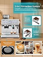 Vista 9 de Gevi Máquina de café expreso de 20 barras con molinillo y varita de vapor, todo en uno, máquina de café expreso y máquina de café expreso