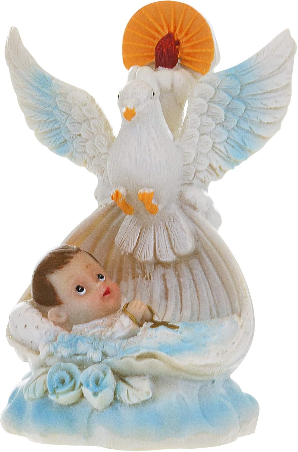 Lunaura Religious Keepsake - Set of 12"Boy" Baby Laying in Basket with Dove and Candle Favors - Blue