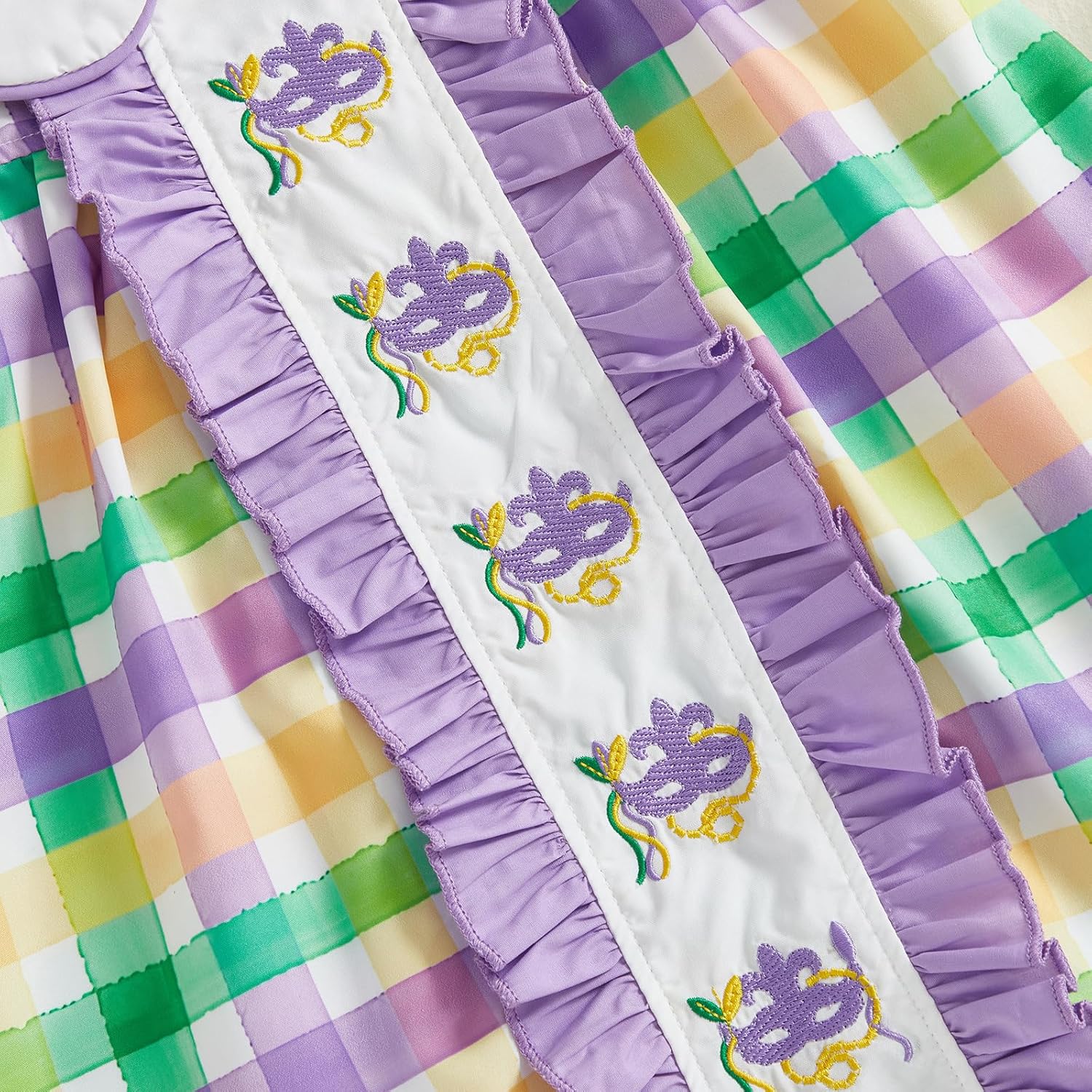 Toddler Baby Girl Mardi Gras Dress Mask Embroidered Striped A Line Dress Short Sleeve Clothes Carnival Outfits - Image 7