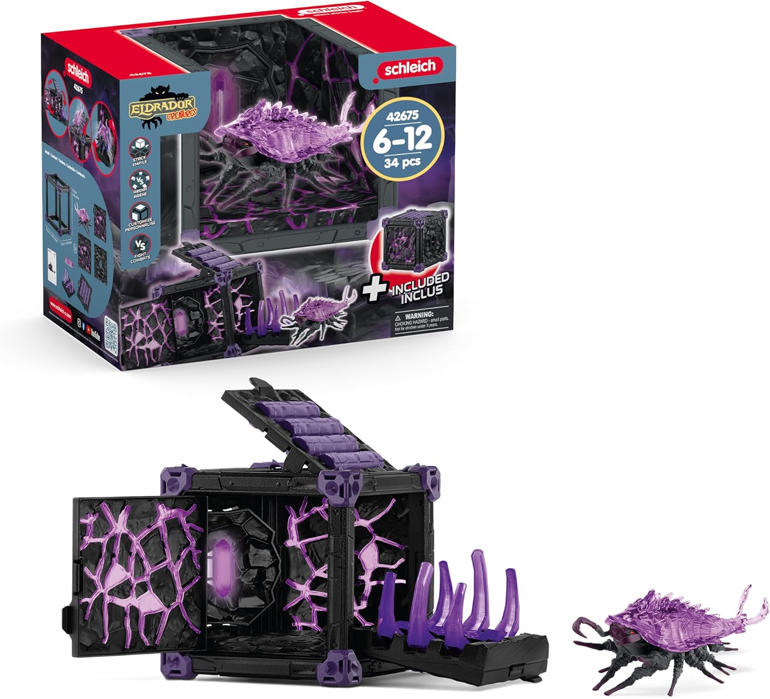 Schleich Eldrador Creatures - 34 PC Shadow Battle Cave with Bug Toy Playset - Insect Figurine for Boys and Girls with Expandable Fortress - Interactive, Imaginative Play for Kids Ages 7+ | 42675 Shadow Bug