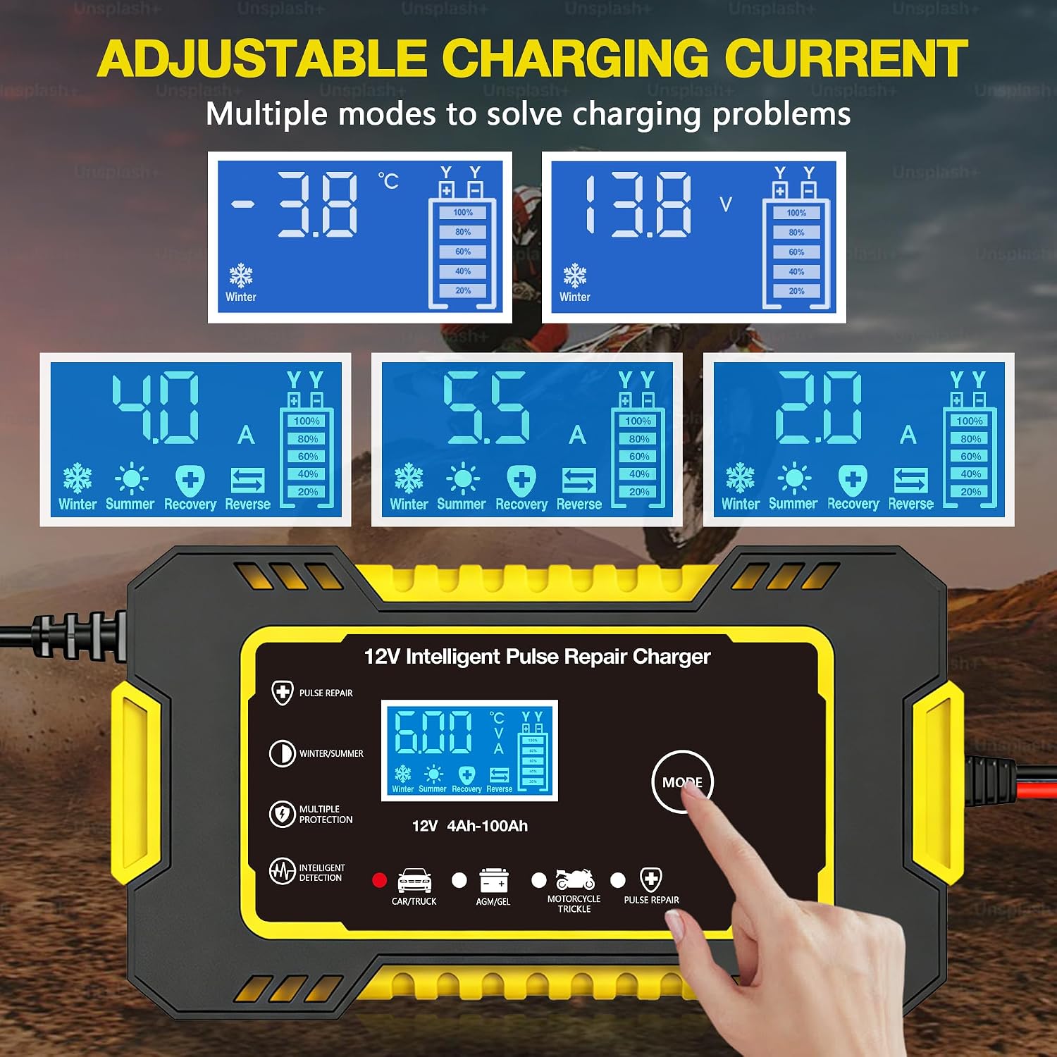 12V 6-Amp Battery Charger, Smart Trickle Charger Maintainer Yellow | Battery Desulfator, Winter & Summer Mode, Lead-acid Battery Chargers, for Car Truck Motorcycle Lawn Mower Boat
