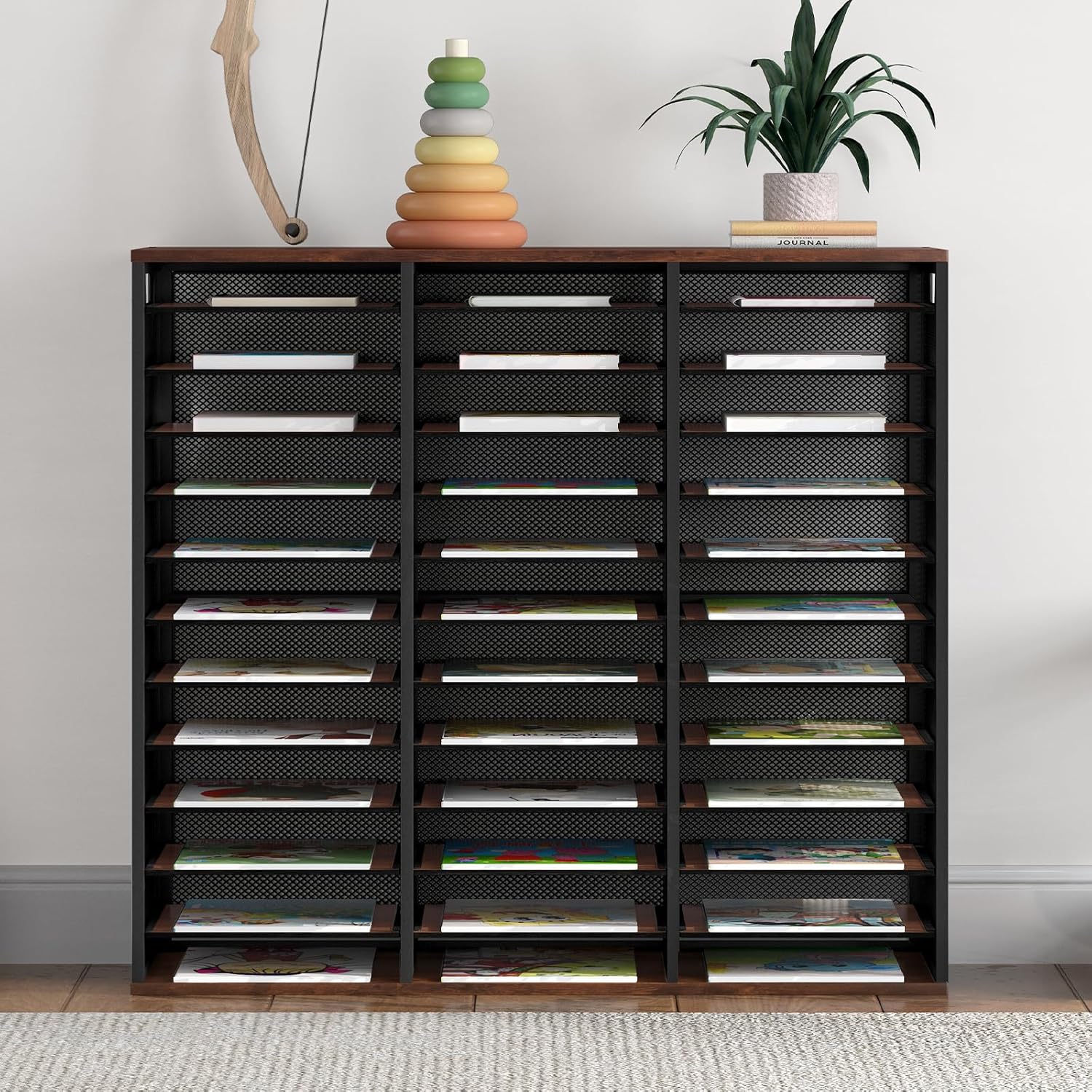 PAG Mass Mail Sorter - Adjustable Mail Holder, Countertop Literature Organizer, Student Mailbox for Classroom, Desktop Bill Paper Organizer for Office Home School, 36 Compartments, Brown