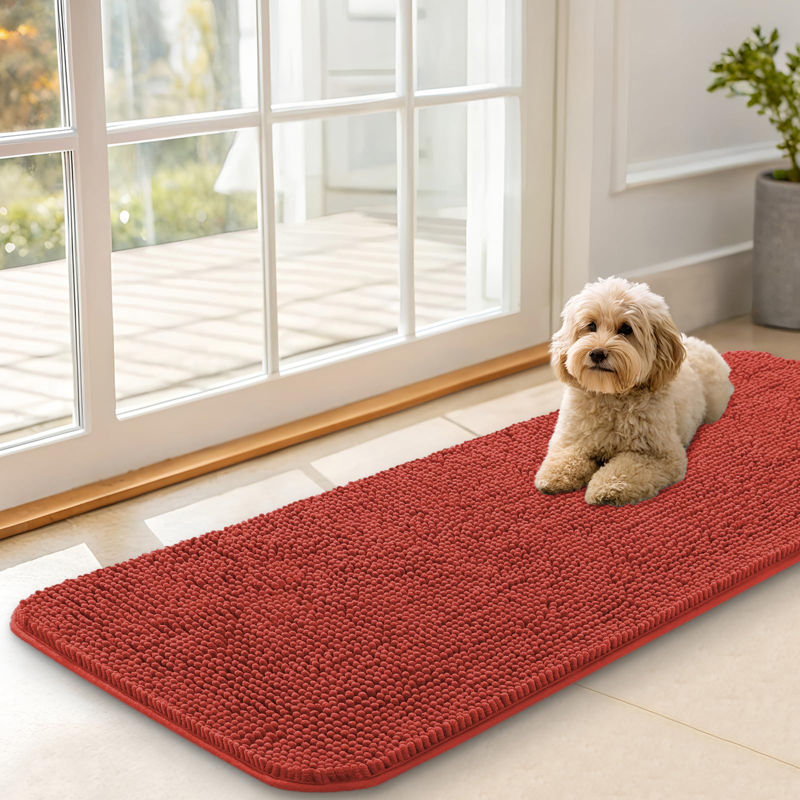 OLANLY Dog Door Mat for Muddy Paws 47x17, Super Absorbent Chenille Mud Mat