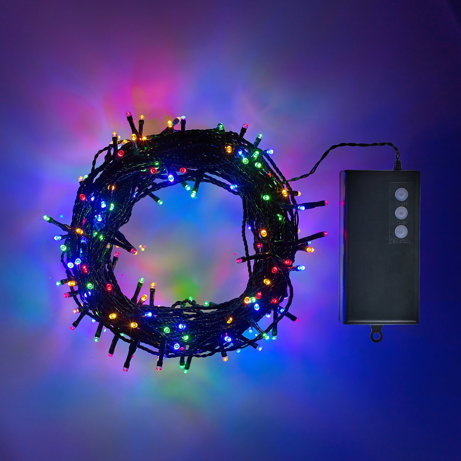 Lights4fun Multi 200 Mulitcoloured Led Outdoor Battery-Operated Fairy Lights On Green Cable - Waterproof String Lights For Garden, Patio, Wedding, And Christmas Decor 20M 8 Lighting Modes & Timer