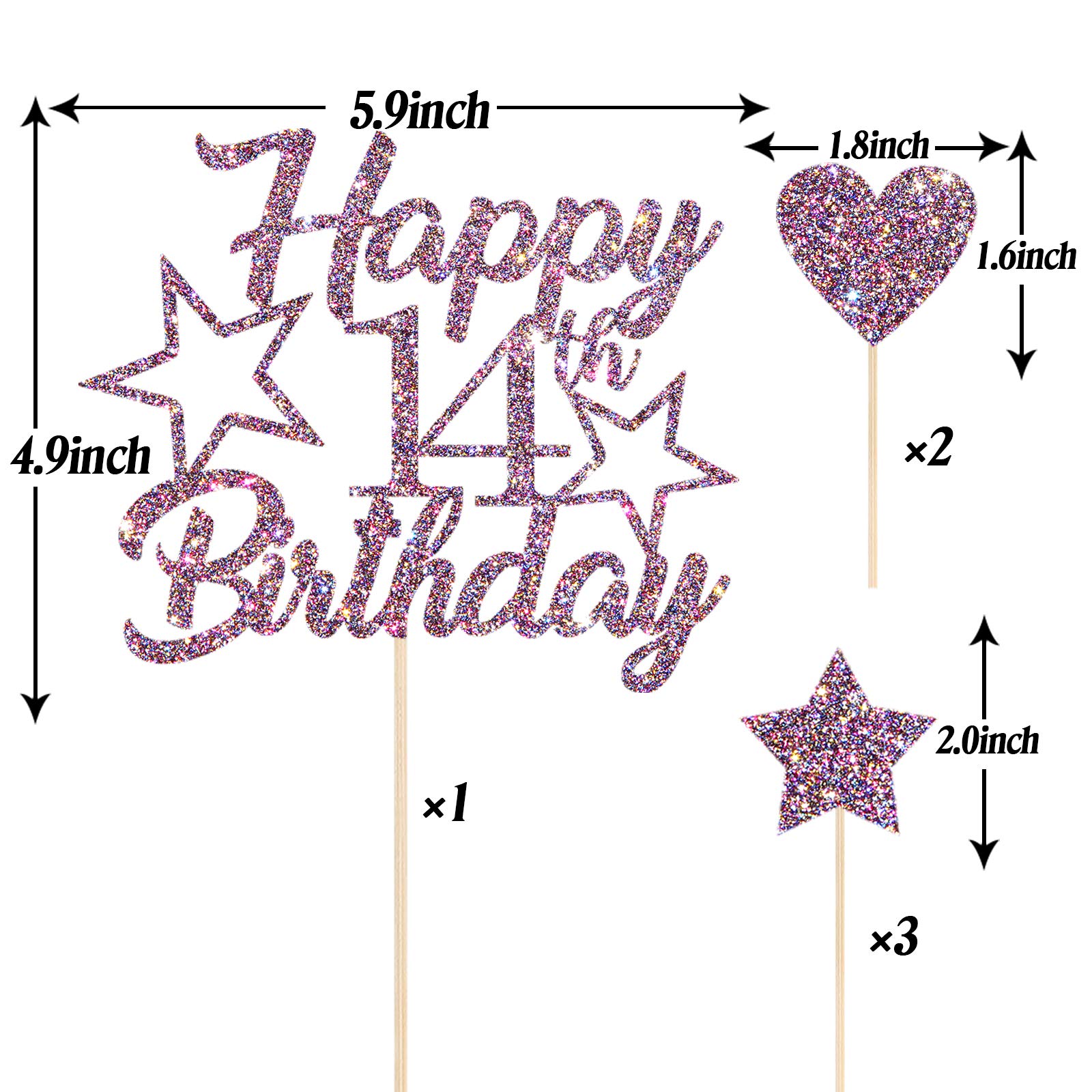 1 Pack Happy 14th Birthday Cake Topper Glitter YCTHUNFISH - - United Kingdom