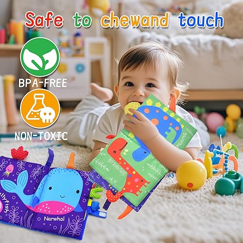 Miniatura 2 de ORAPOH Dinosaurio y cola de océano juguete de educación temprana para bebé libro de tela arrugada de actividad para bebés bebés y niños perfecto
