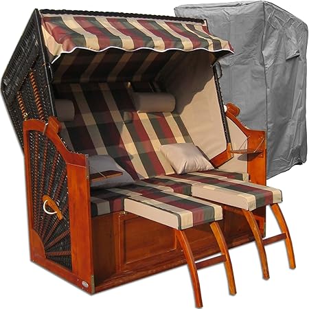 XINRO® XXL Ostsee Volllieger Strandkorb GSM03 rot grün kariert mit